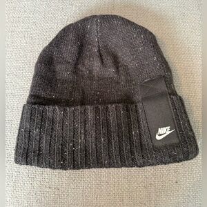 Nike Black Ribbed Knit Beanie with Logo Patch